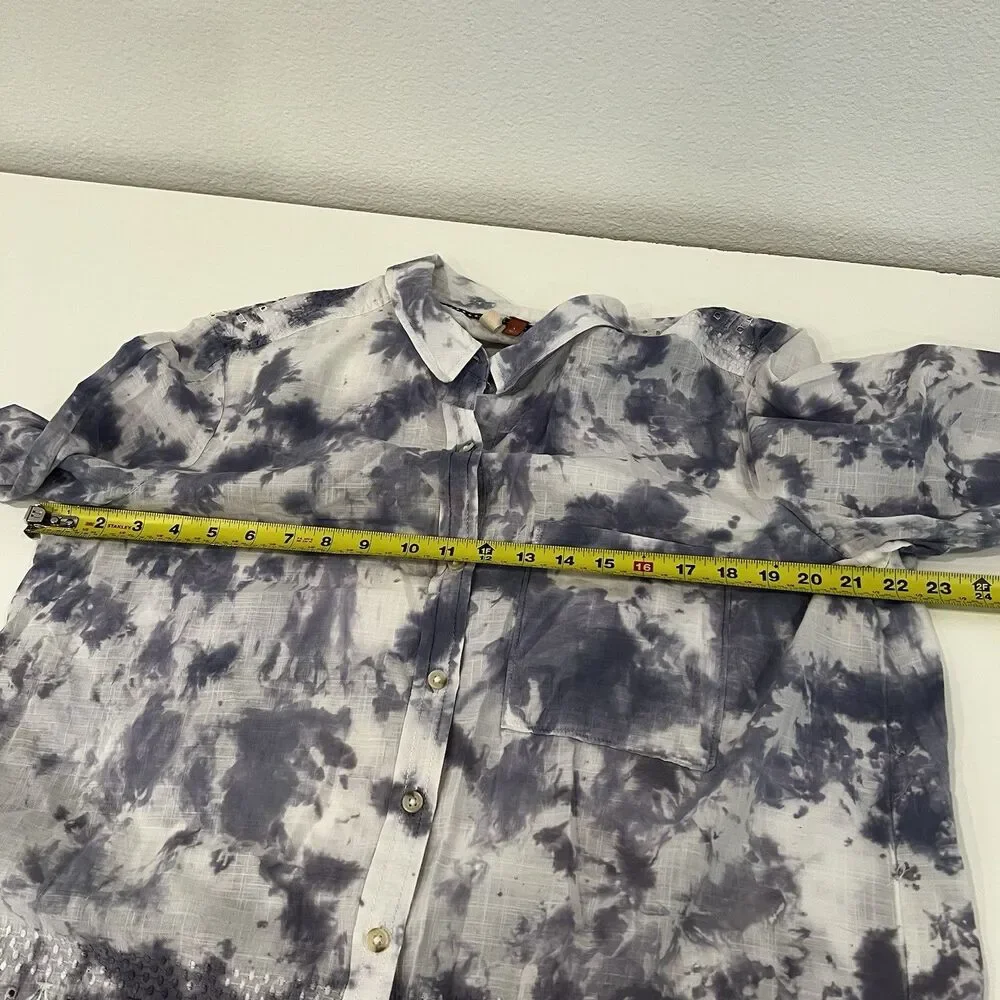 Pilcro Anthropologie The Cate Tie Dye Embroidered Button Down Shirt Size L - Picture 6 of 8